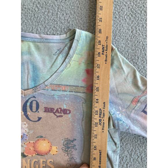 Vintage Fruit Co Top Small Rhinestone California Floral 3/4 Sleeve Shirt Y2K - Picture 12 of 14